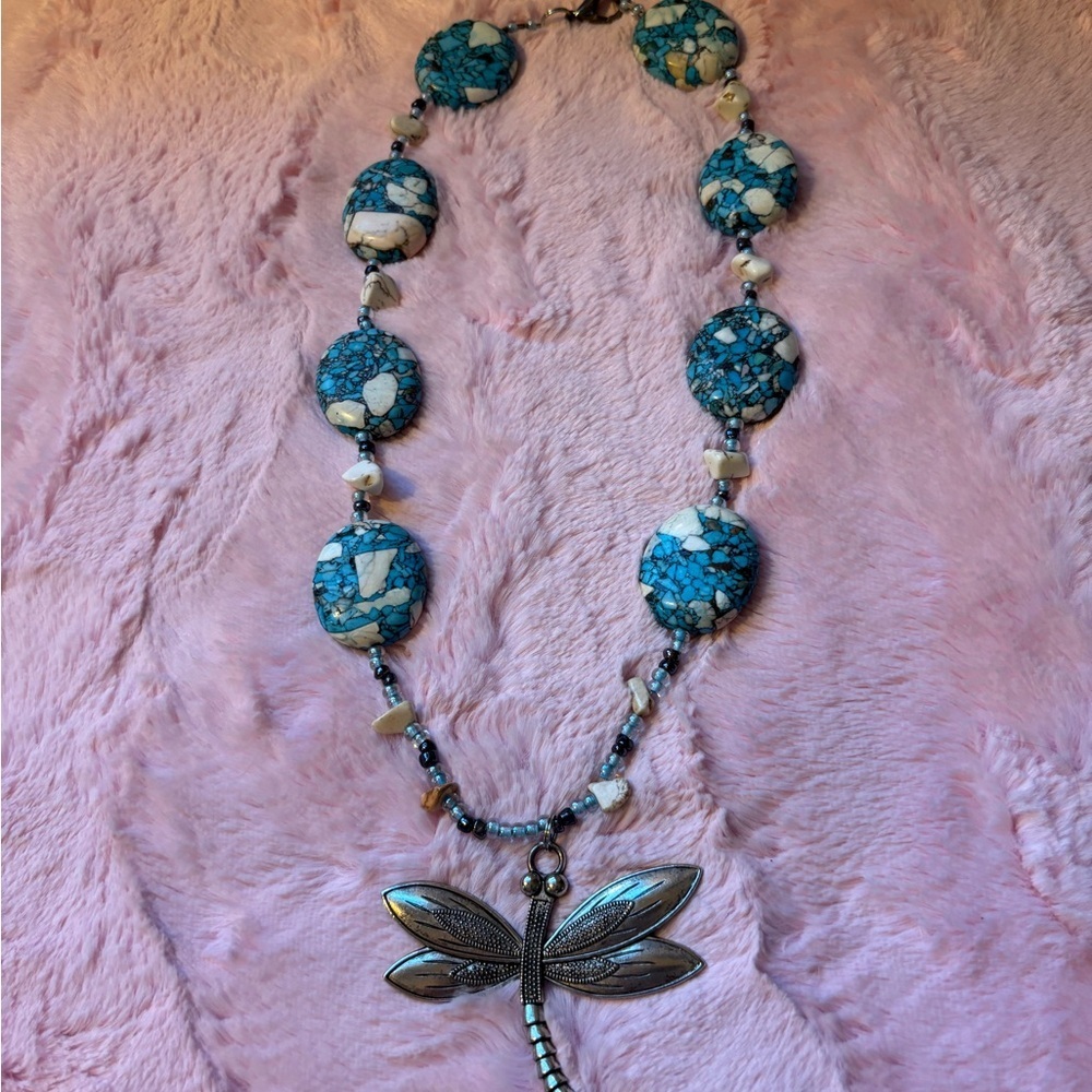Boho Silver and Blue Dragonfly Necklace - Picture 2 of 4